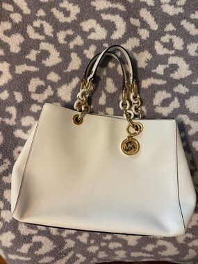Michael Kors Cream Saffiano Leather Tote with Gold Hardware